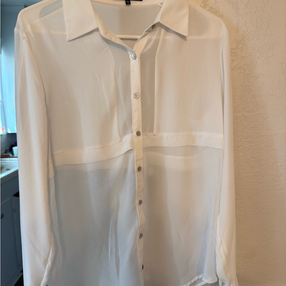 White Sheer Button-Up Blouse